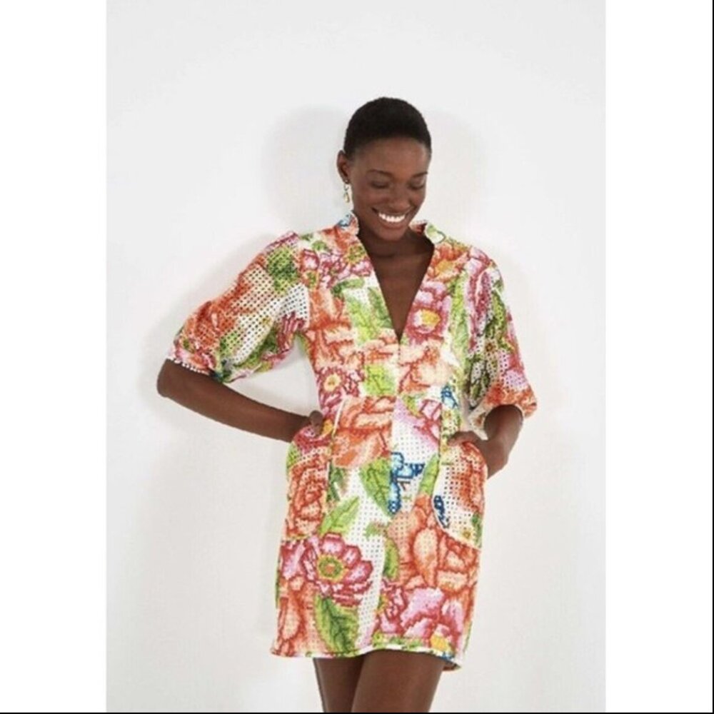 Farm Rio - Pretty White & Floral Dress - Size M